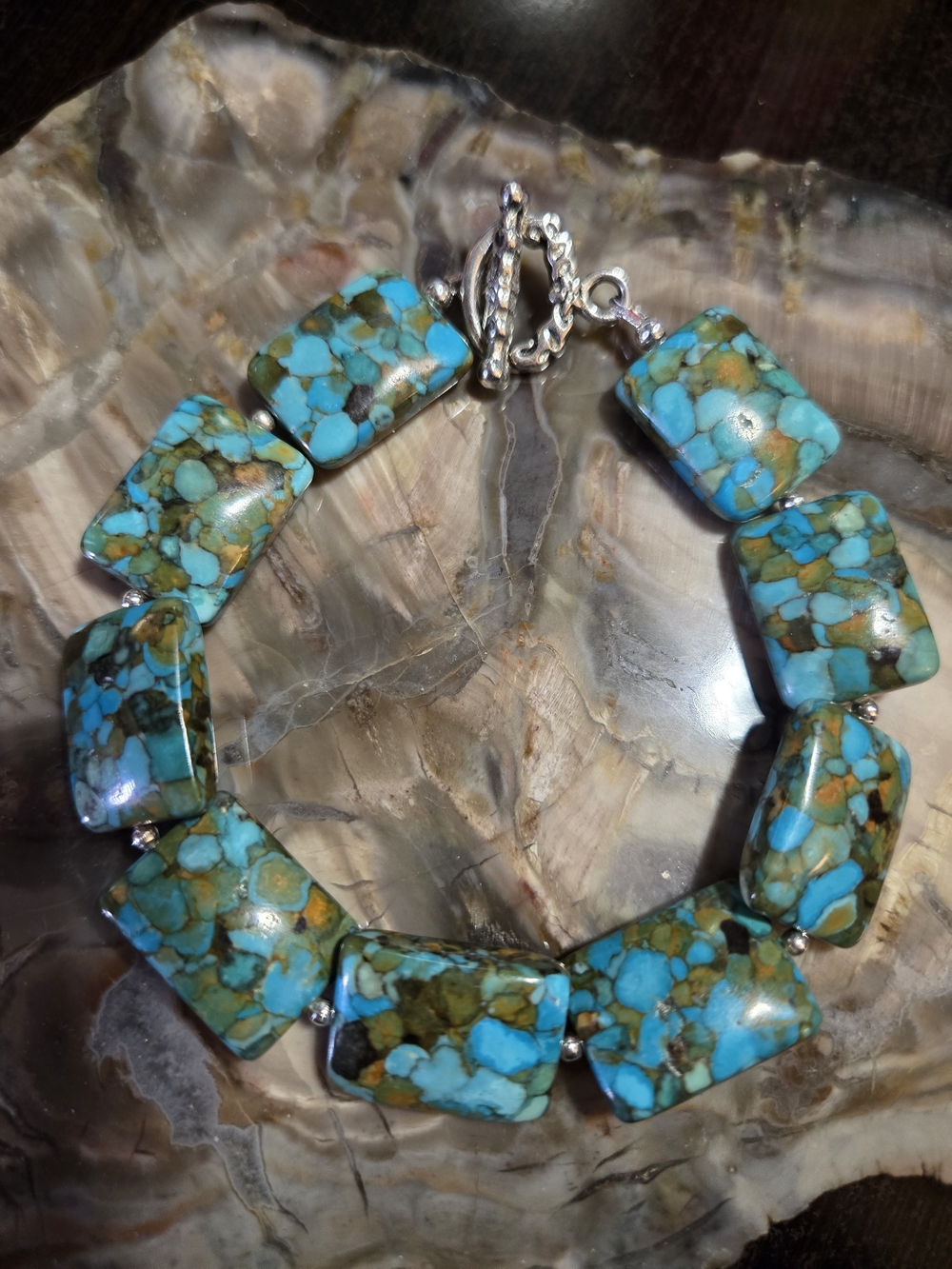 Artisan Mosaic Turquoise Rectangular Bead Bracelet.
